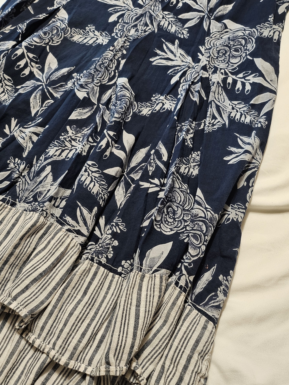 Cino Blue Sleeveless Floral High Low Resort Nautical Beach Coastal Cotton Dress - Picture 3 of 8